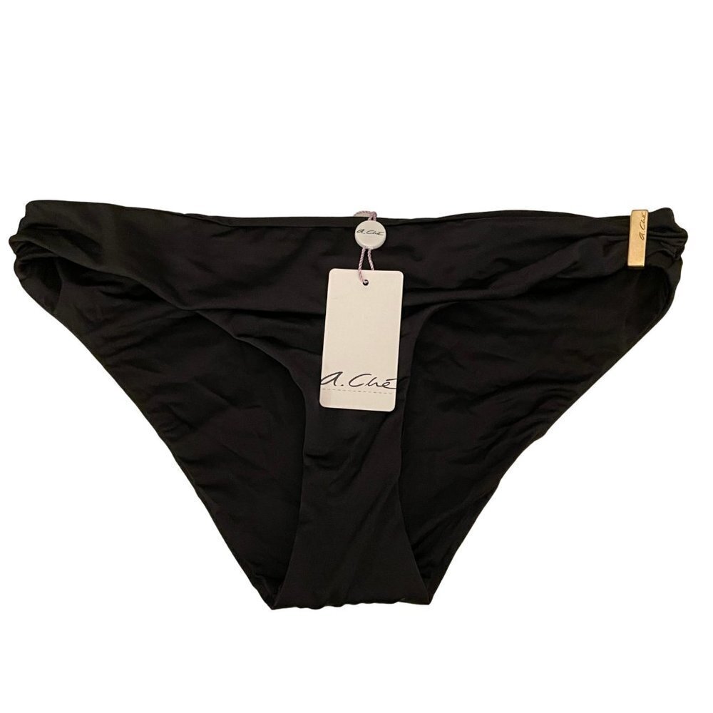 NWT A.Che Embellished Side Hipster Bikini Bottoms in Black Sz. S